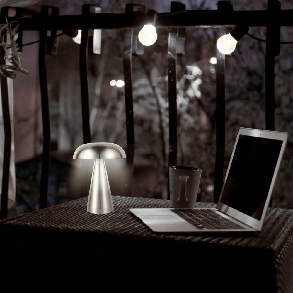 Lampe champignon métal argent
