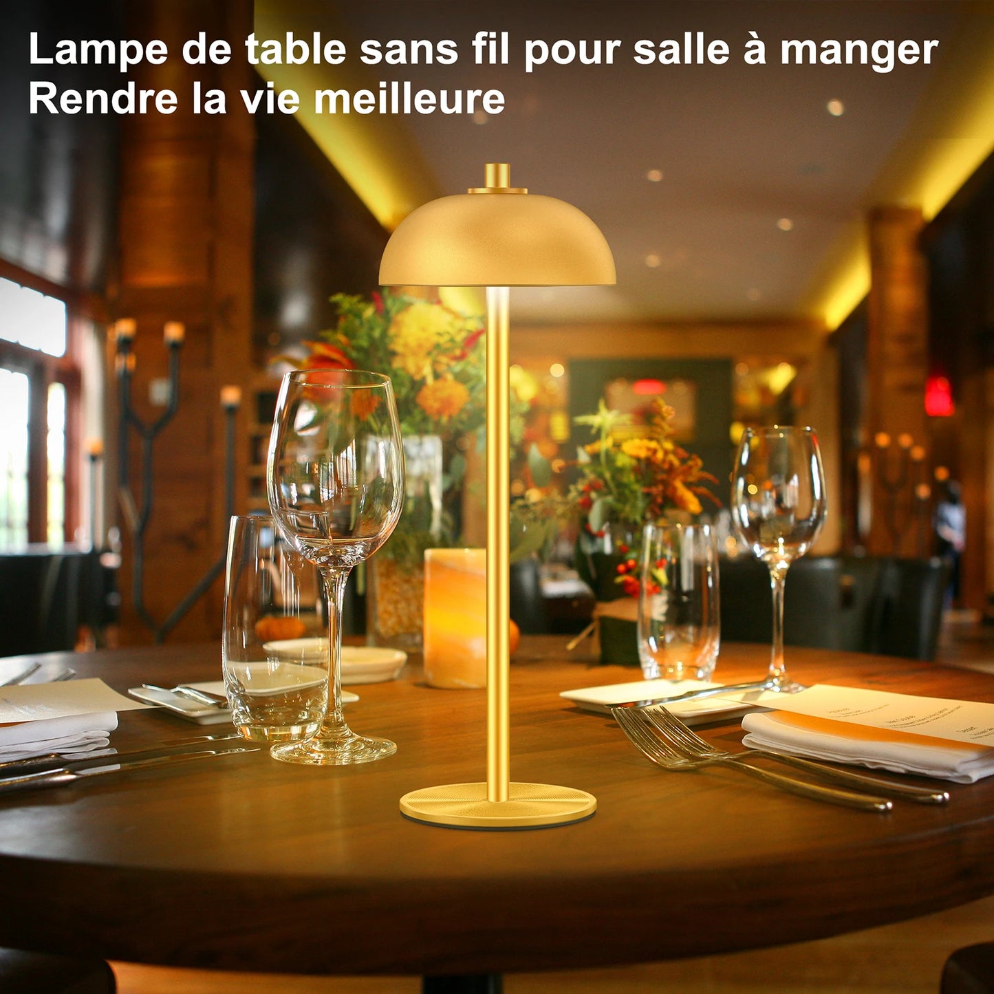 Lampe champignon dorée de table