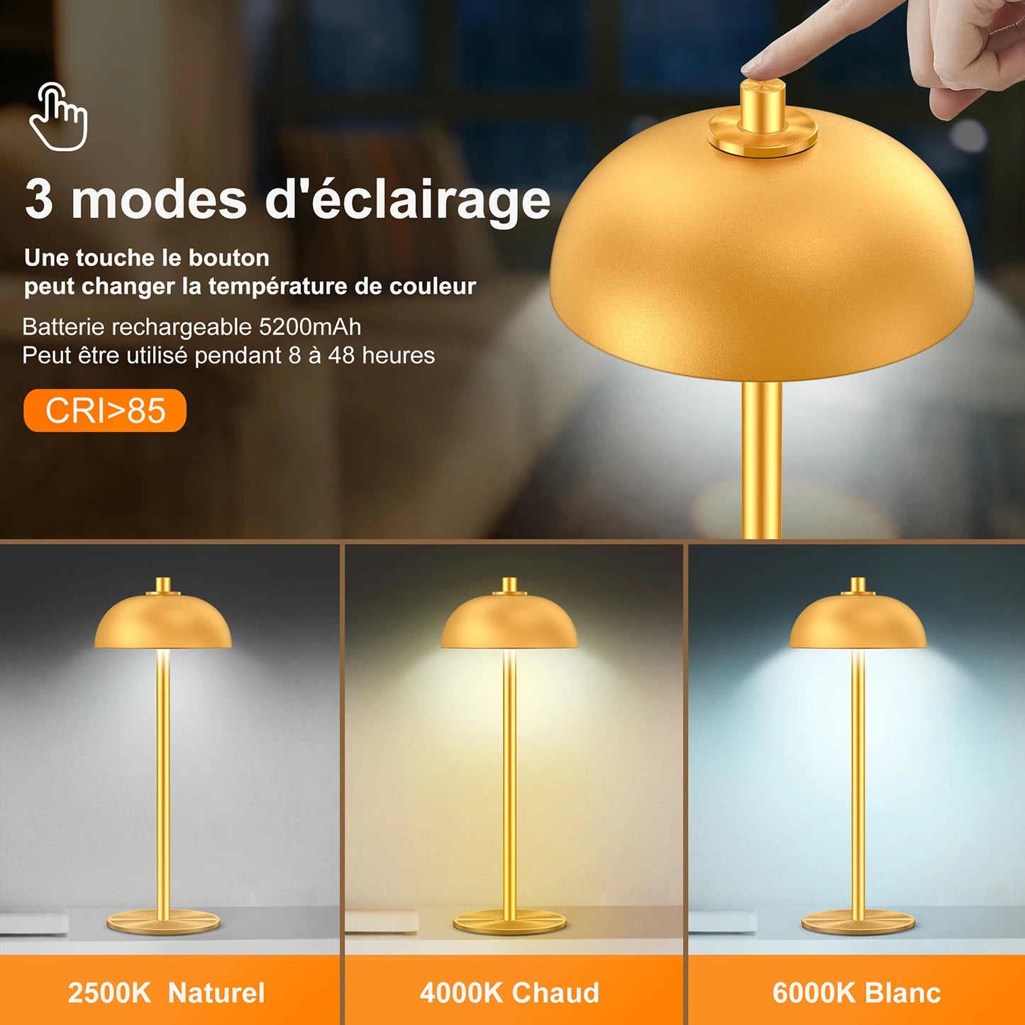 Lampe champignon dorée de table