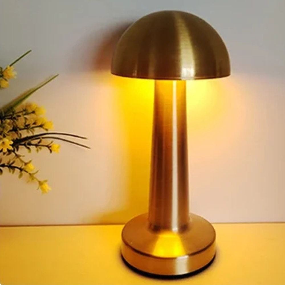 Lampe dorée champignon vintage