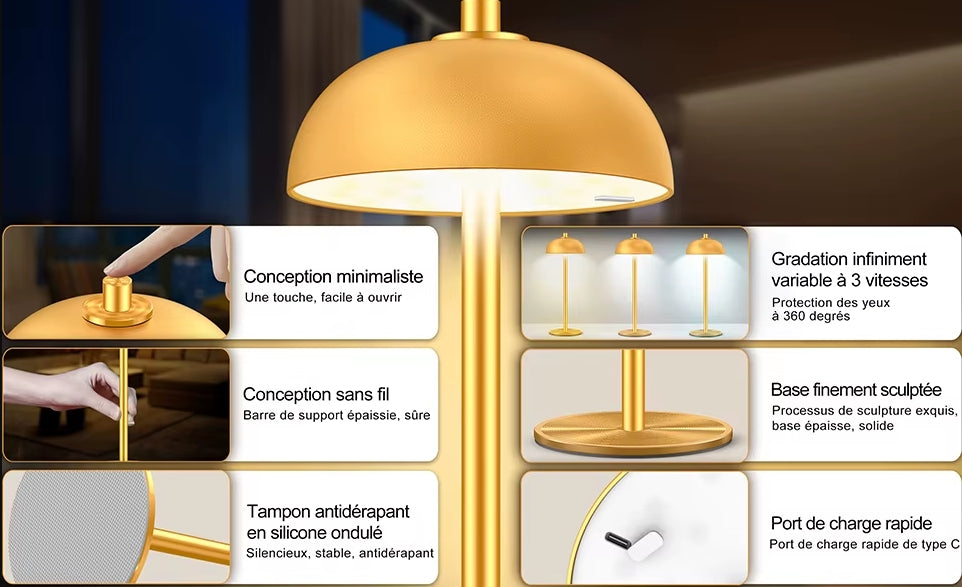 Lampe champignon dorée de table