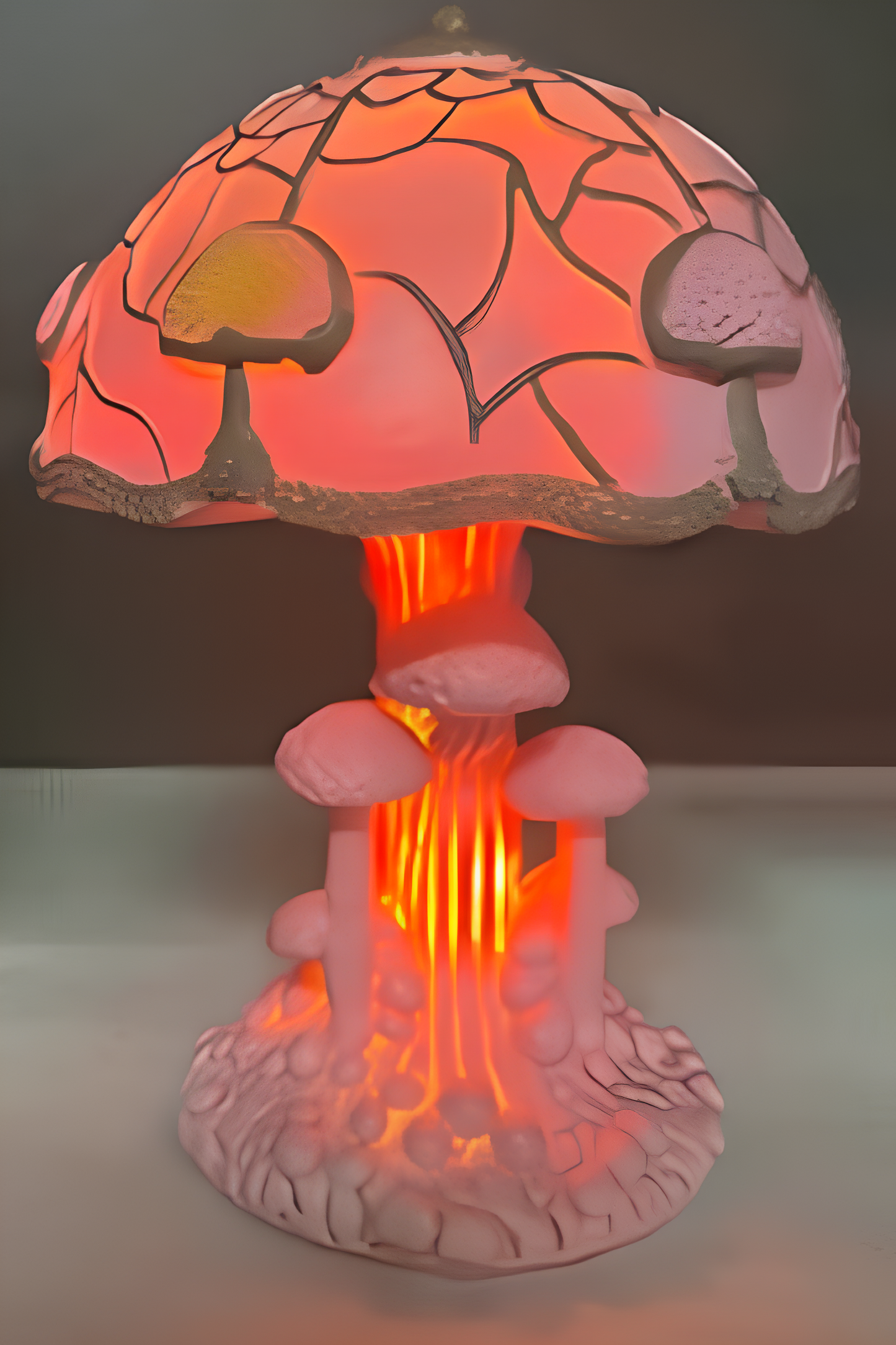lampe champignon pate de verre rose