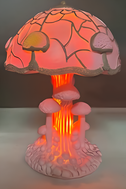 lampe champignon pate de verre rose