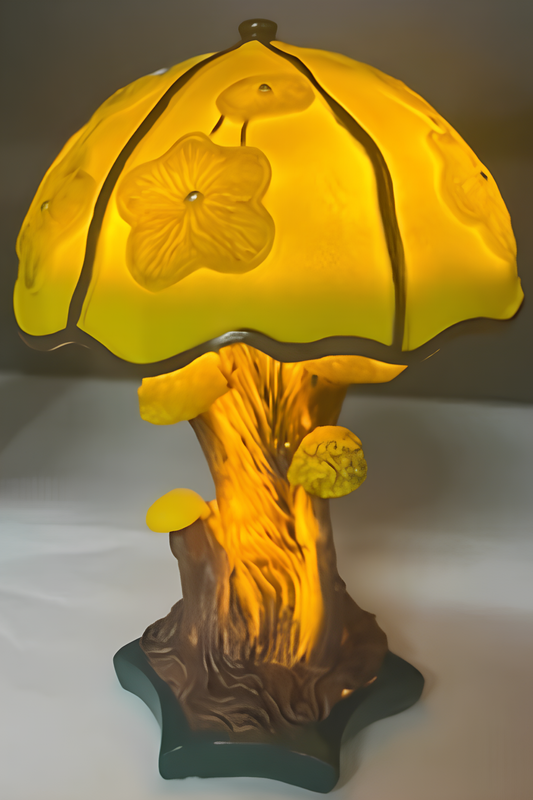 lampe champignon pate de verre champignon jaune