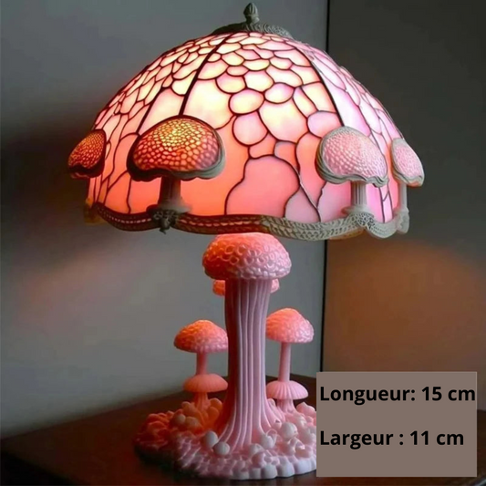 lampe champignon pate de verre rose