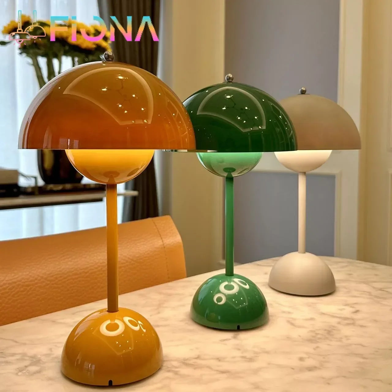 Lampe champignon rose orangé bourgeon