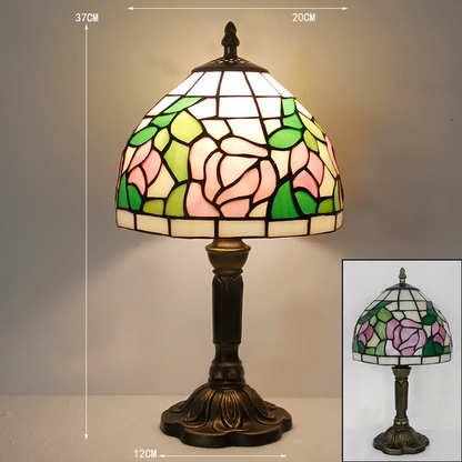Lampe champignon vintage motif fleur rose et vert